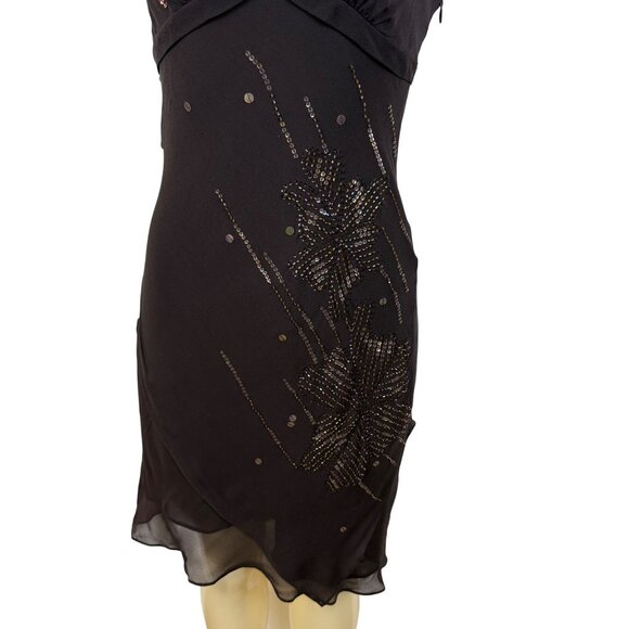 BCBGMAXAZRIA Brown Mahogany Halter Embellished Cocktail Dress Evening Wear Sz 4 - Picture 4 of 9